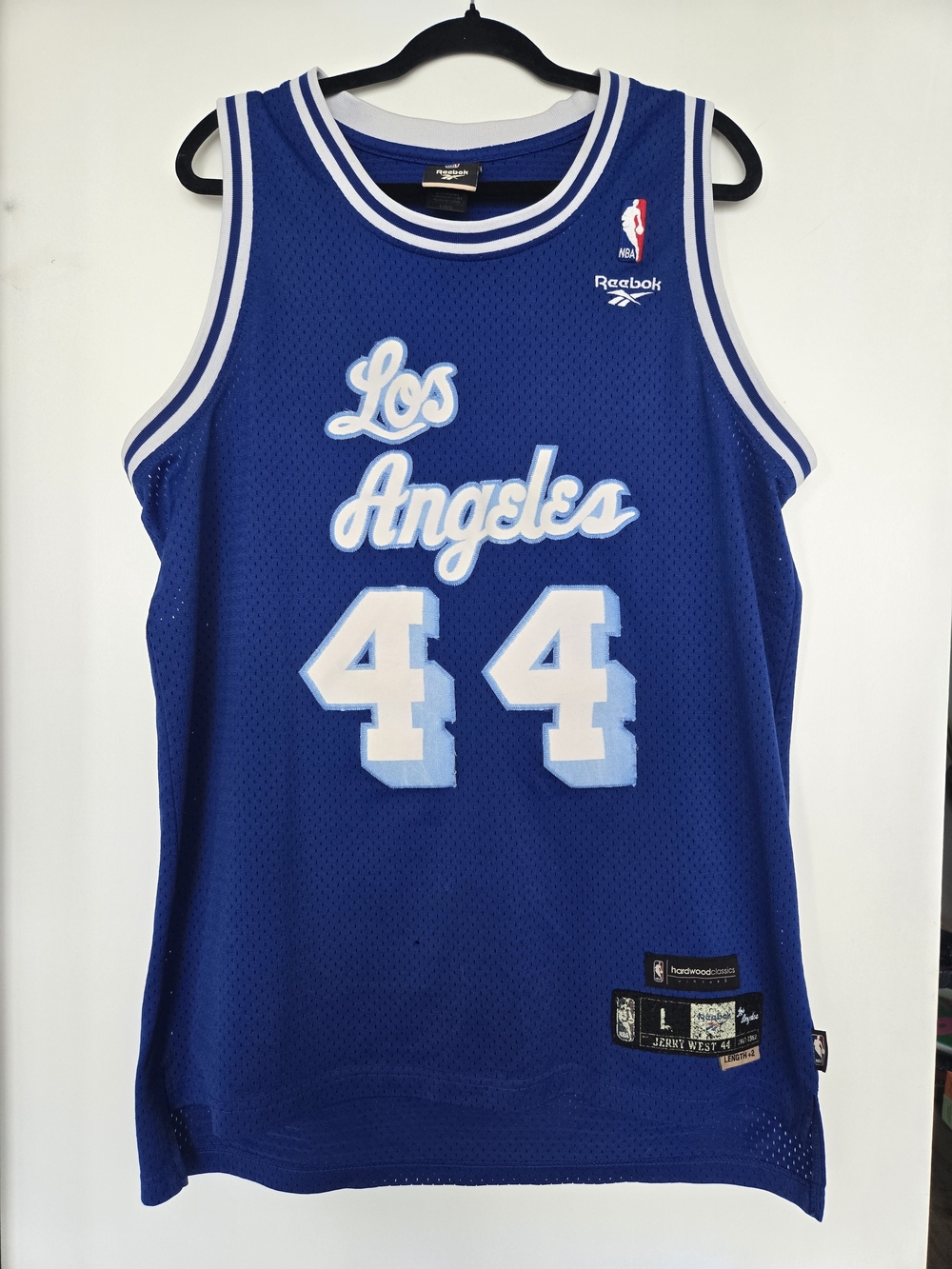 Vintage Reebok Hardwood Classics Jerry West Lakers Jersey Size XL Blue